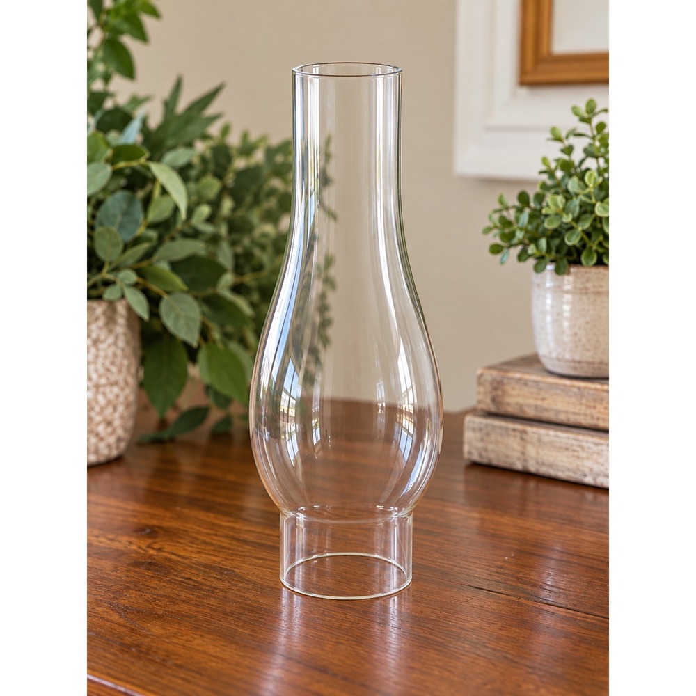 Vintage Clear Glass Oil Lamp Chimney Replacement Shade 8.5 Inch Tall 3 In Fitter